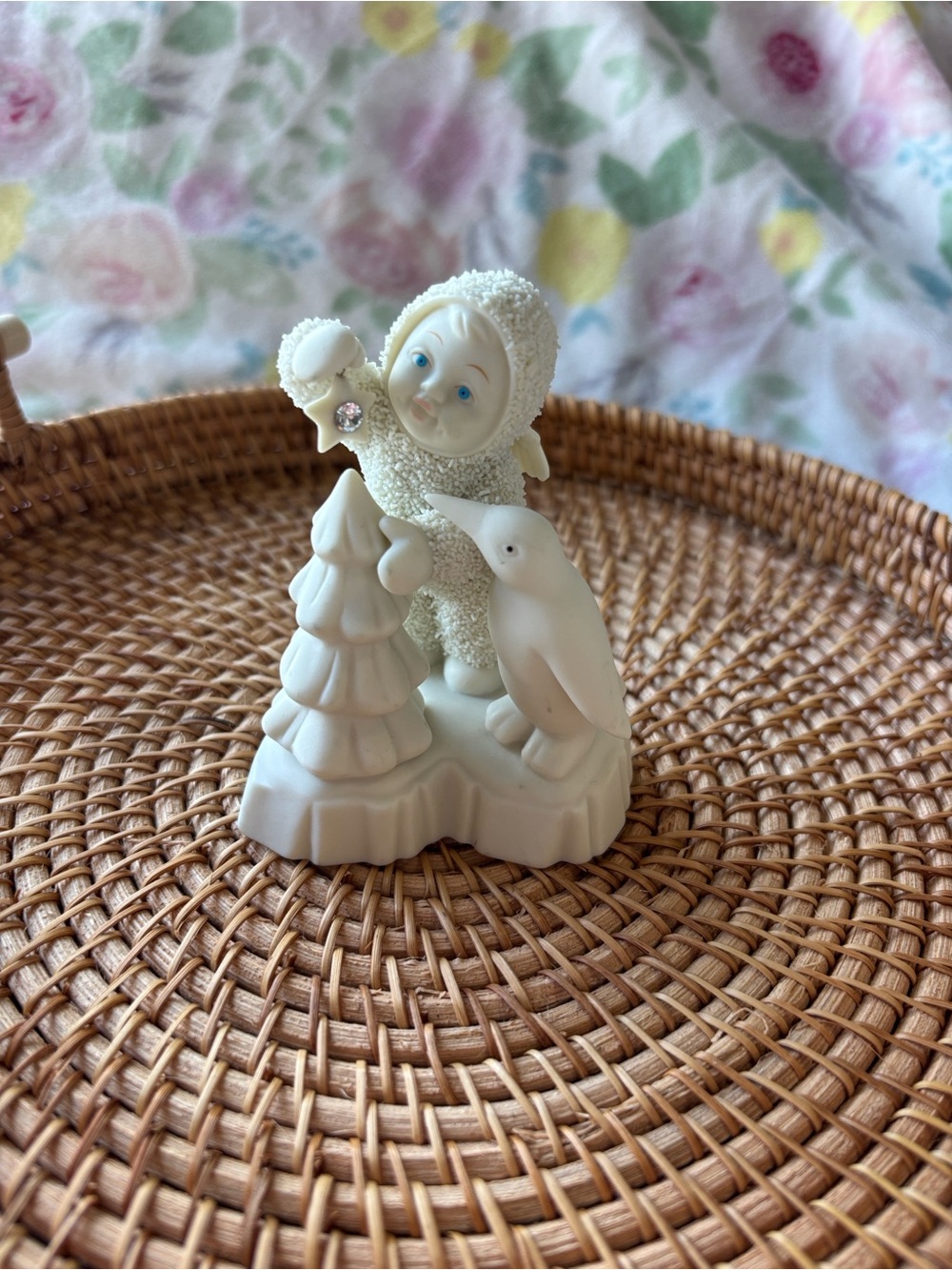 Department 56 Ivory Snow Baby Figurine with Bird and Tree